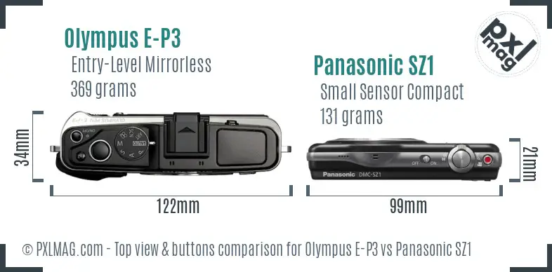 Olympus E-P3 vs Panasonic SZ1 top view buttons comparison