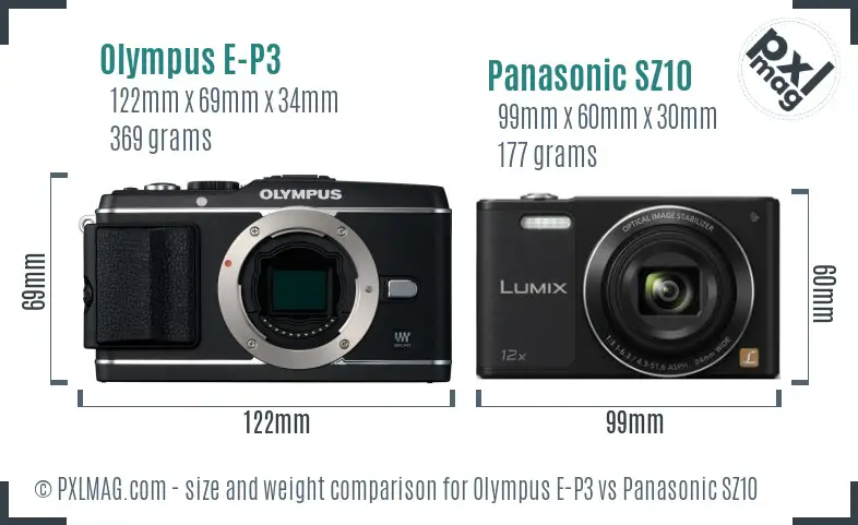 Olympus E-P3 vs Panasonic SZ10 size comparison
