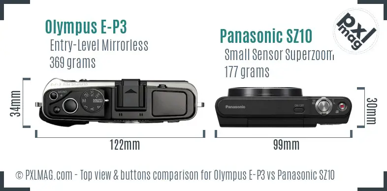 Olympus E-P3 vs Panasonic SZ10 top view buttons comparison