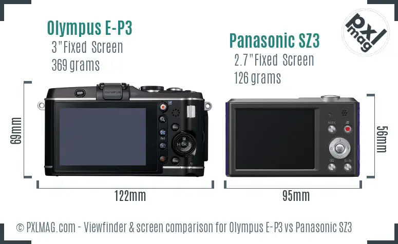 Olympus E-P3 vs Panasonic SZ3 Screen and Viewfinder comparison