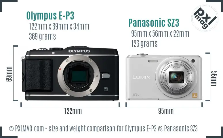 Olympus E-P3 vs Panasonic SZ3 size comparison