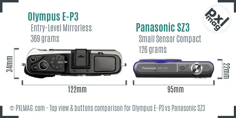 Olympus E-P3 vs Panasonic SZ3 top view buttons comparison