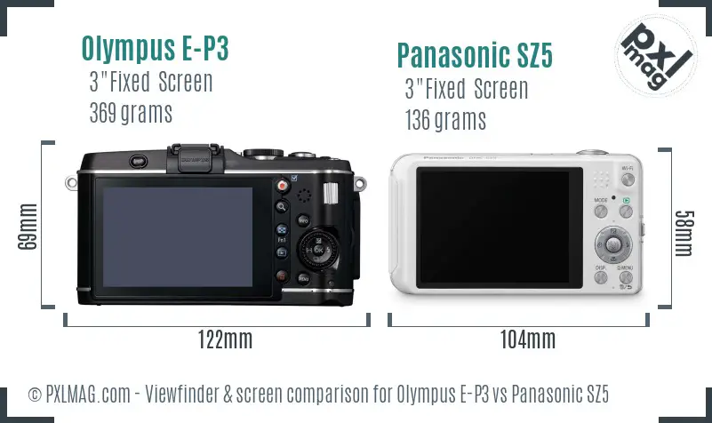 Olympus E-P3 vs Panasonic SZ5 Screen and Viewfinder comparison