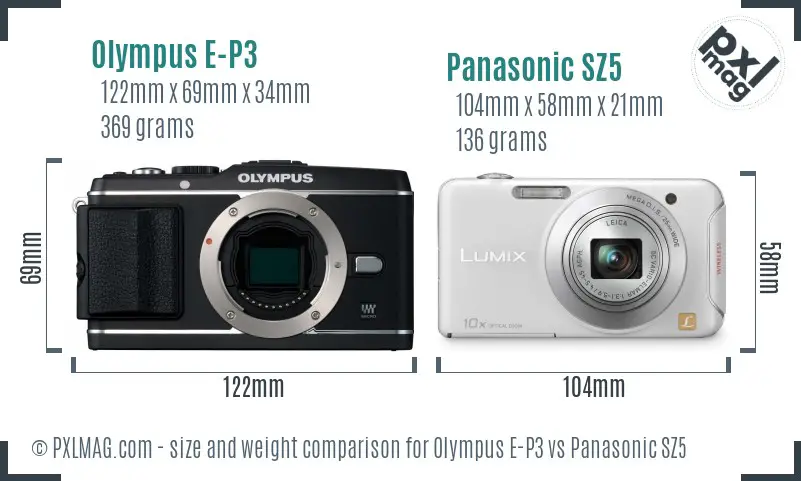 Olympus E-P3 vs Panasonic SZ5 size comparison