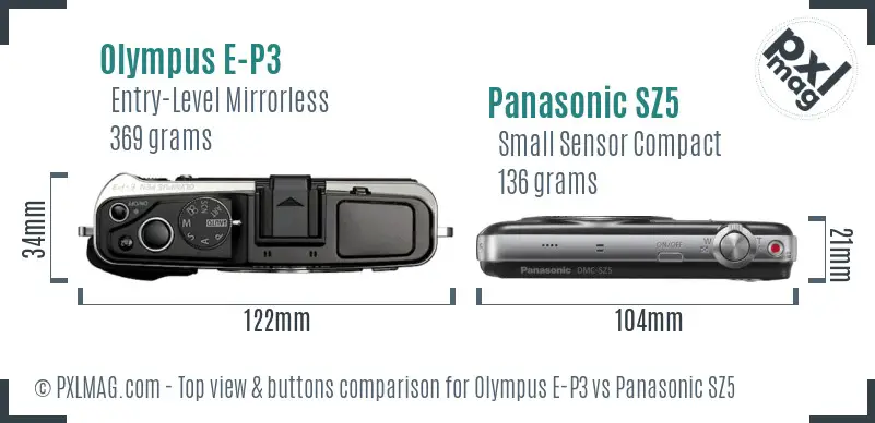 Olympus E-P3 vs Panasonic SZ5 top view buttons comparison