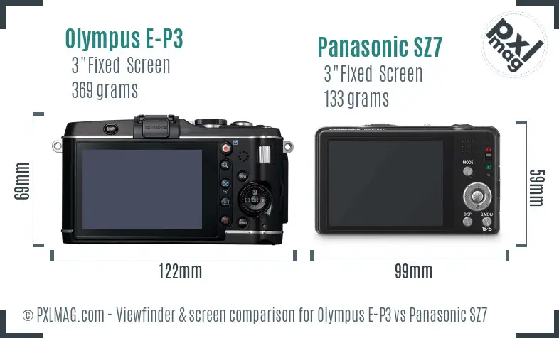 Olympus E-P3 vs Panasonic SZ7 Screen and Viewfinder comparison