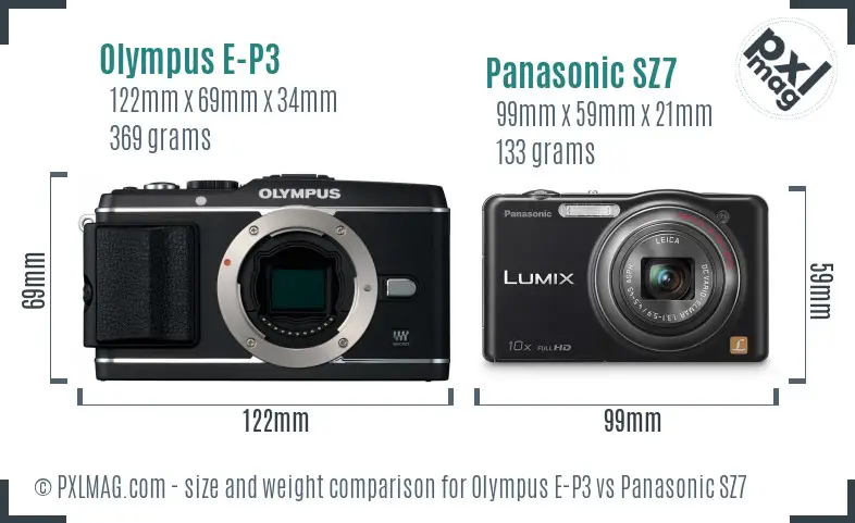 Olympus E-P3 vs Panasonic SZ7 size comparison