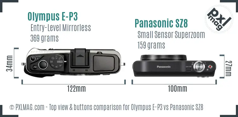 Olympus E-P3 vs Panasonic SZ8 top view buttons comparison