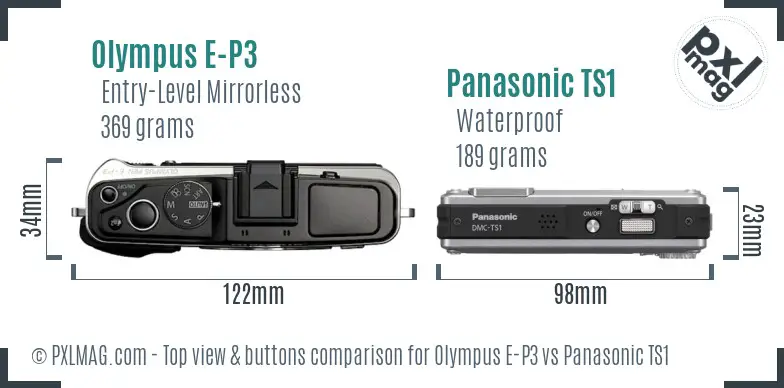 Olympus E-P3 vs Panasonic TS1 top view buttons comparison