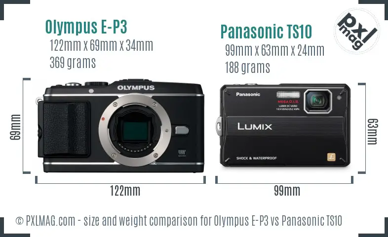 Olympus E-P3 vs Panasonic TS10 size comparison