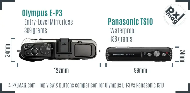Olympus E-P3 vs Panasonic TS10 top view buttons comparison