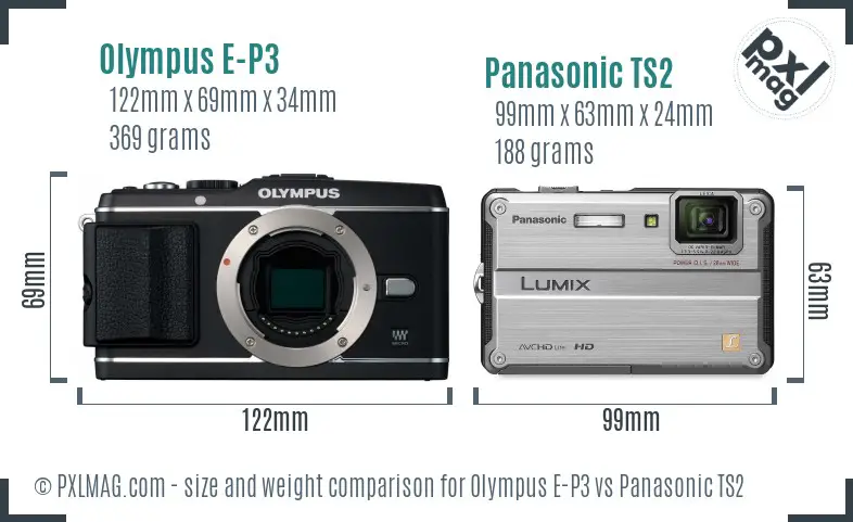 Olympus E-P3 vs Panasonic TS2 size comparison
