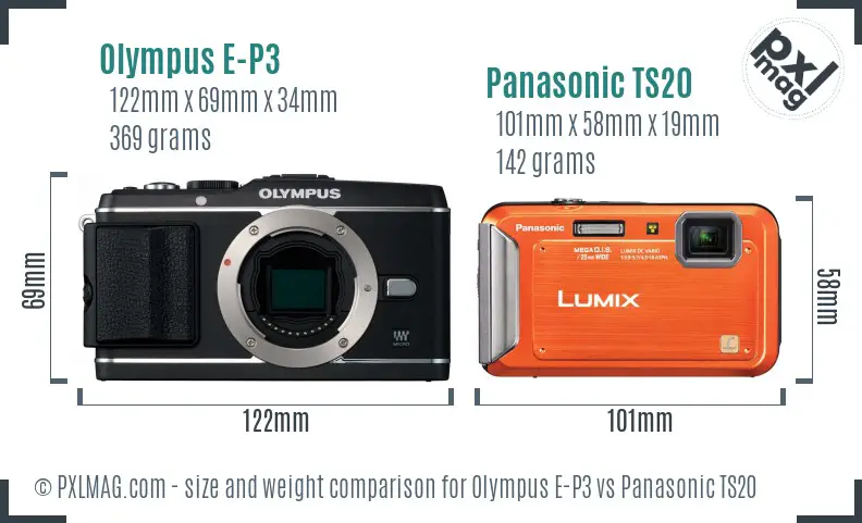 Olympus E-P3 vs Panasonic TS20 size comparison