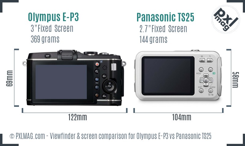 Olympus E-P3 vs Panasonic TS25 Screen and Viewfinder comparison