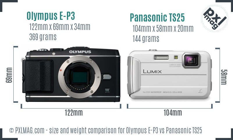 Olympus E-P3 vs Panasonic TS25 size comparison