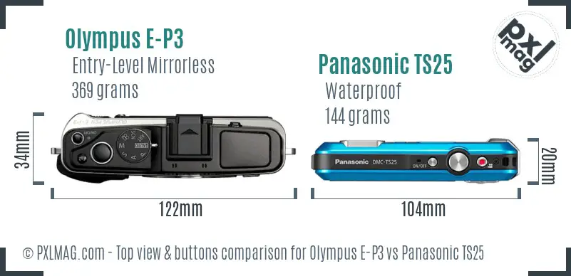 Olympus E-P3 vs Panasonic TS25 top view buttons comparison