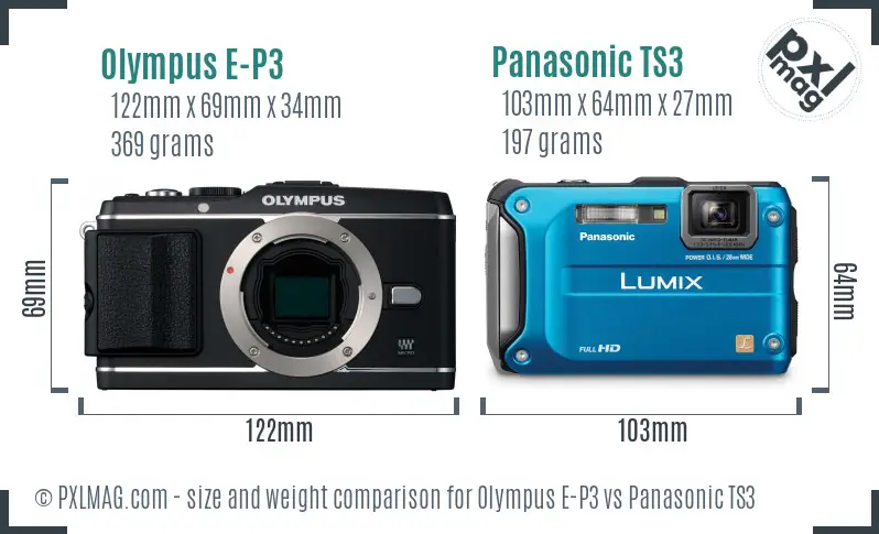 Olympus E-P3 vs Panasonic TS3 size comparison