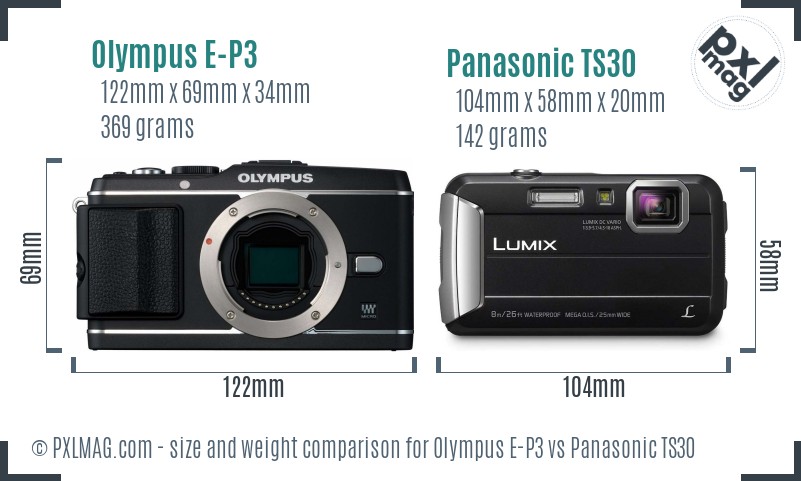 Olympus E-P3 vs Panasonic TS30 size comparison