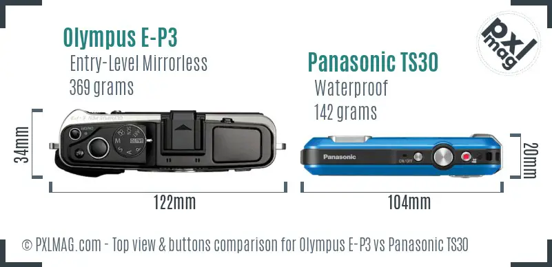 Olympus E-P3 vs Panasonic TS30 top view buttons comparison