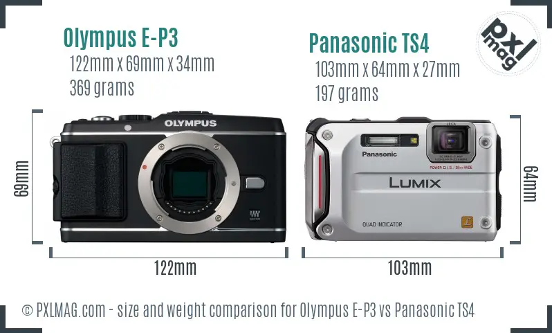 Olympus E-P3 vs Panasonic TS4 size comparison