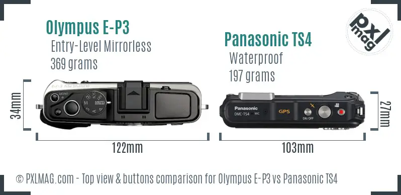 Olympus E-P3 vs Panasonic TS4 top view buttons comparison