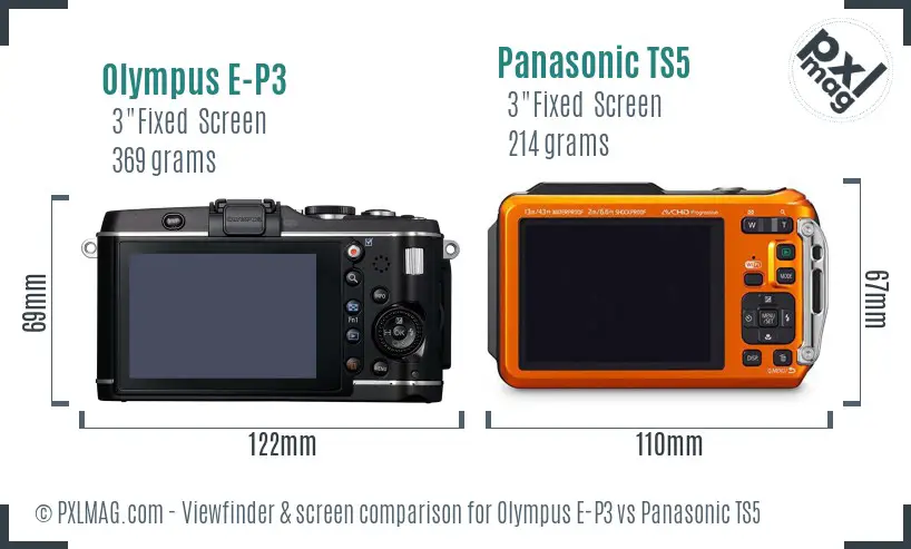 Olympus E-P3 vs Panasonic TS5 Screen and Viewfinder comparison