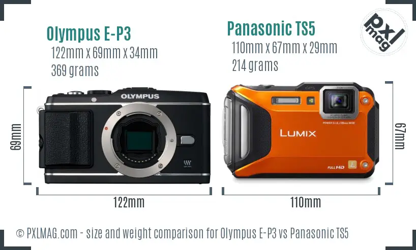 Olympus E-P3 vs Panasonic TS5 size comparison