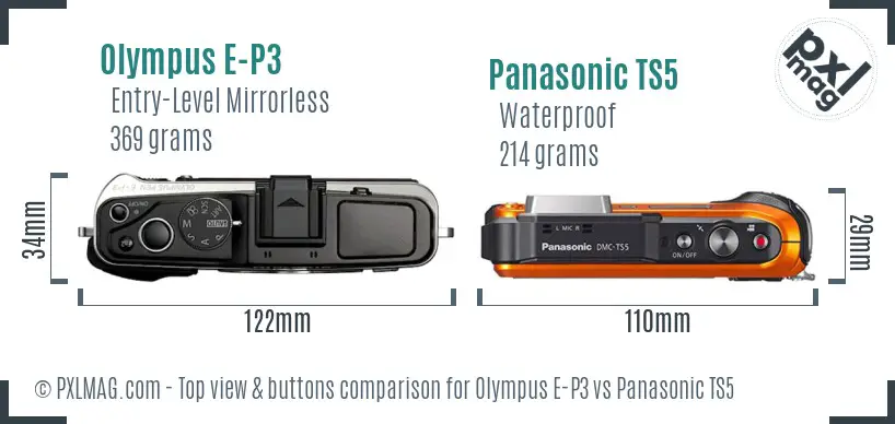 Olympus E-P3 vs Panasonic TS5 top view buttons comparison