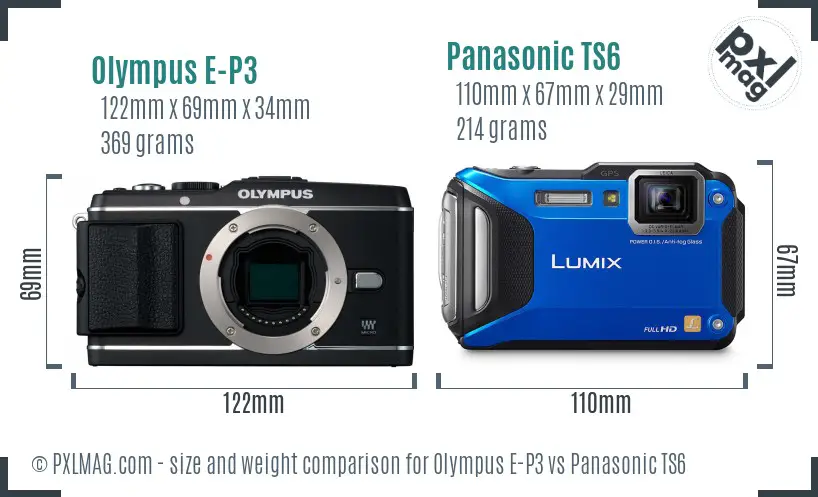 Olympus E-P3 vs Panasonic TS6 size comparison