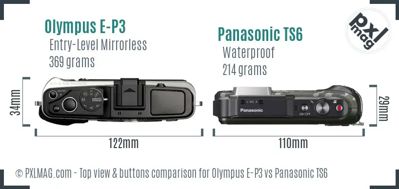 Olympus E-P3 vs Panasonic TS6 top view buttons comparison