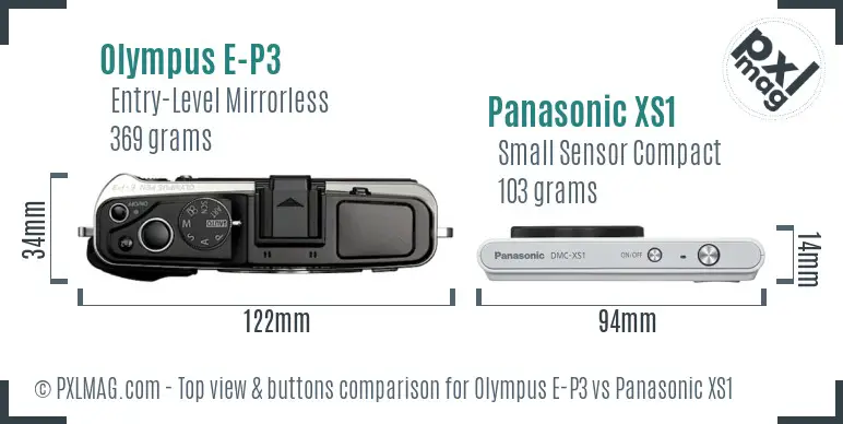 Olympus E-P3 vs Panasonic XS1 top view buttons comparison