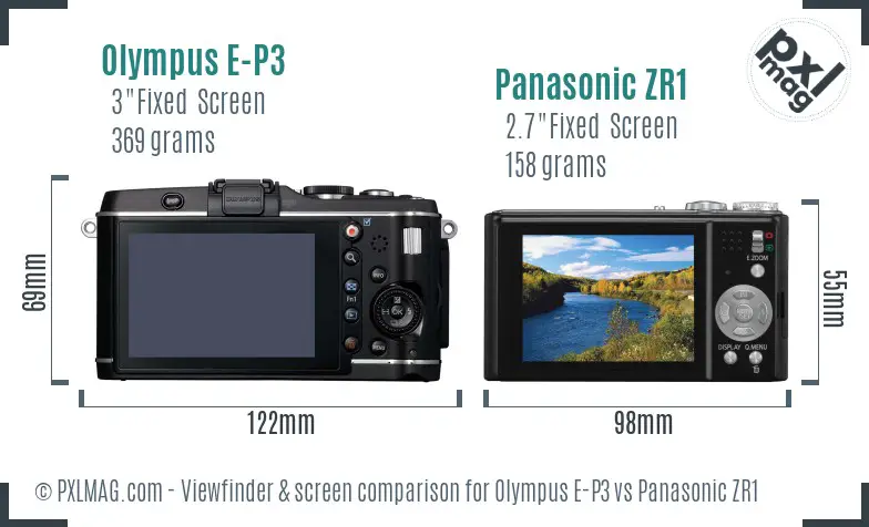 Olympus E-P3 vs Panasonic ZR1 Screen and Viewfinder comparison