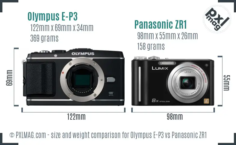 Olympus E-P3 vs Panasonic ZR1 size comparison