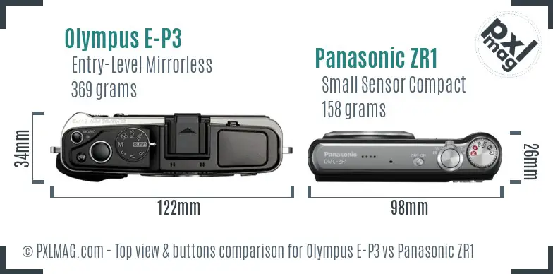 Olympus E-P3 vs Panasonic ZR1 top view buttons comparison