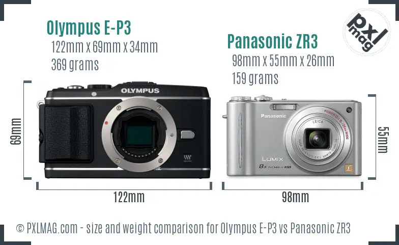 Olympus E-P3 vs Panasonic ZR3 size comparison