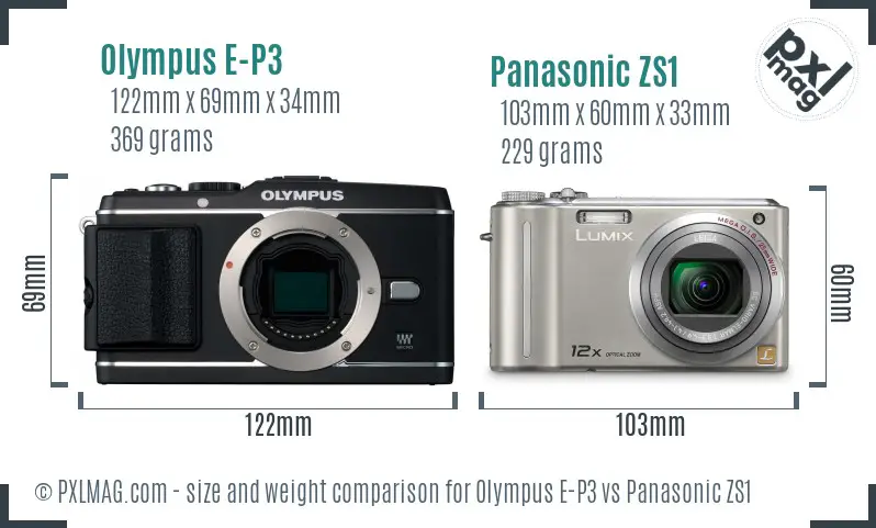 Olympus E-P3 vs Panasonic ZS1 size comparison