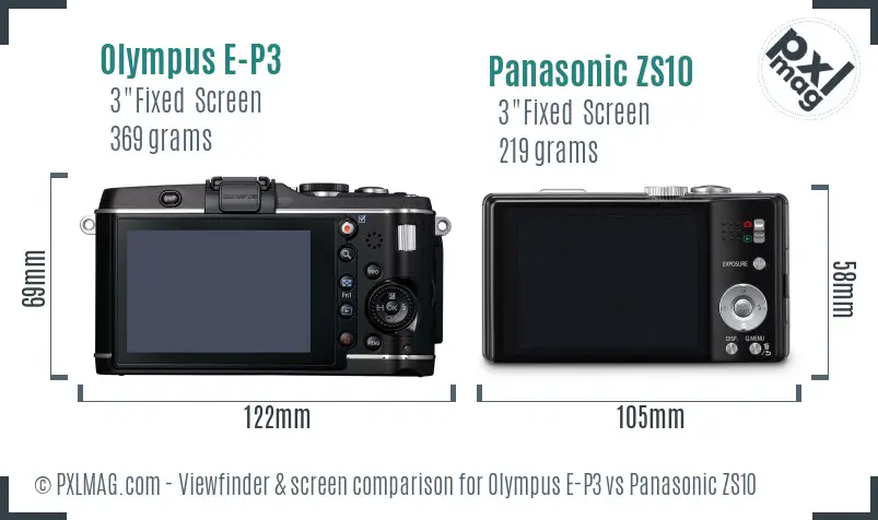 Olympus E-P3 vs Panasonic ZS10 Screen and Viewfinder comparison