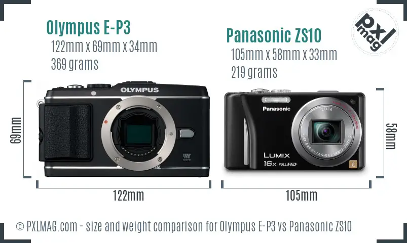 Olympus E-P3 vs Panasonic ZS10 size comparison