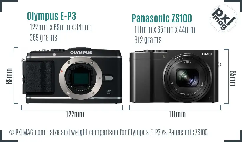 Olympus E-P3 vs Panasonic ZS100 size comparison