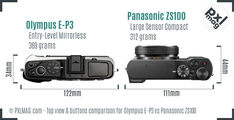 Olympus E-P3 vs Panasonic ZS100 top view buttons comparison