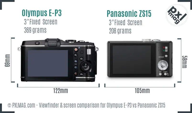 Olympus E-P3 vs Panasonic ZS15 Screen and Viewfinder comparison