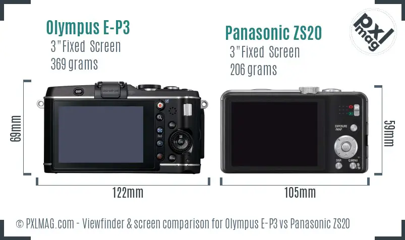 Olympus E-P3 vs Panasonic ZS20 Screen and Viewfinder comparison