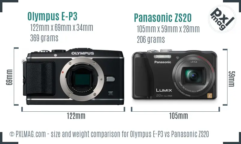 Olympus E-P3 vs Panasonic ZS20 size comparison