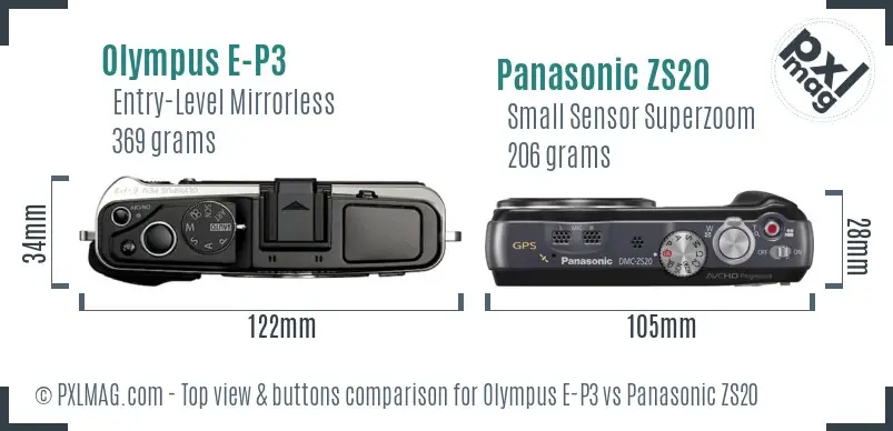 Olympus E-P3 vs Panasonic ZS20 top view buttons comparison