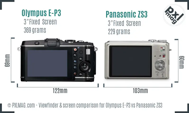 Olympus E-P3 vs Panasonic ZS3 Screen and Viewfinder comparison