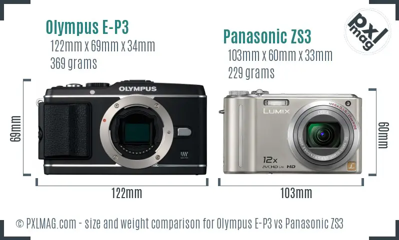 Olympus E-P3 vs Panasonic ZS3 size comparison