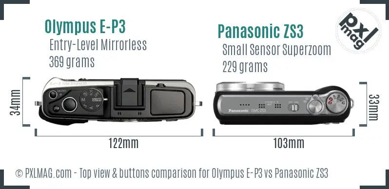 Olympus E-P3 vs Panasonic ZS3 top view buttons comparison