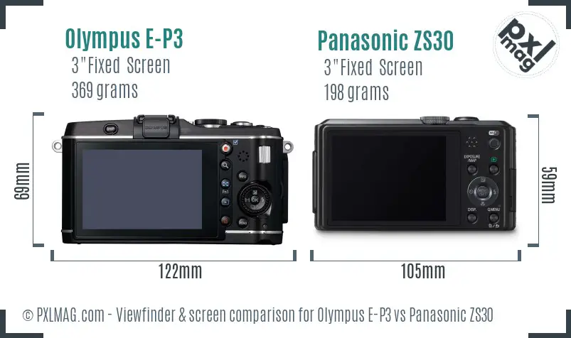 Olympus E-P3 vs Panasonic ZS30 Screen and Viewfinder comparison