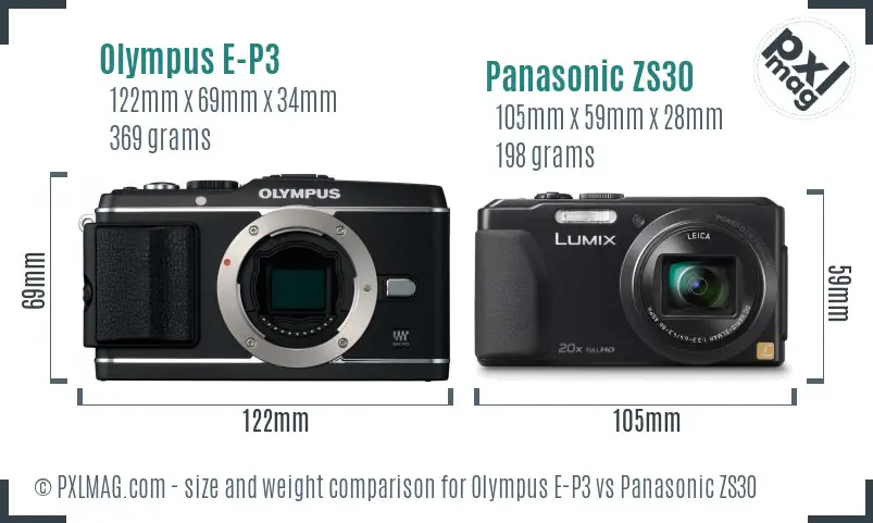 Olympus E-P3 vs Panasonic ZS30 size comparison
