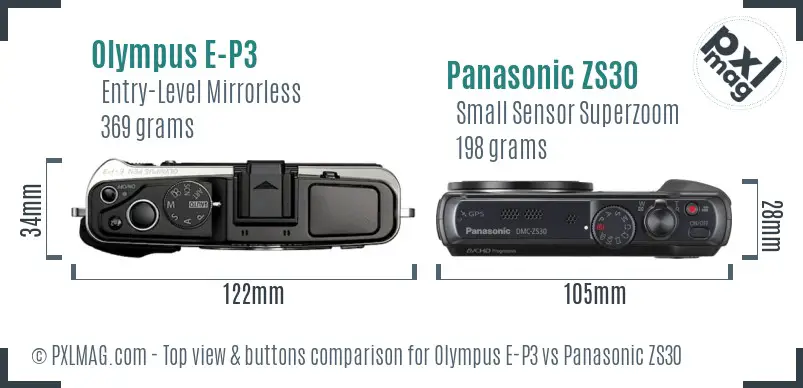 Olympus E-P3 vs Panasonic ZS30 top view buttons comparison
